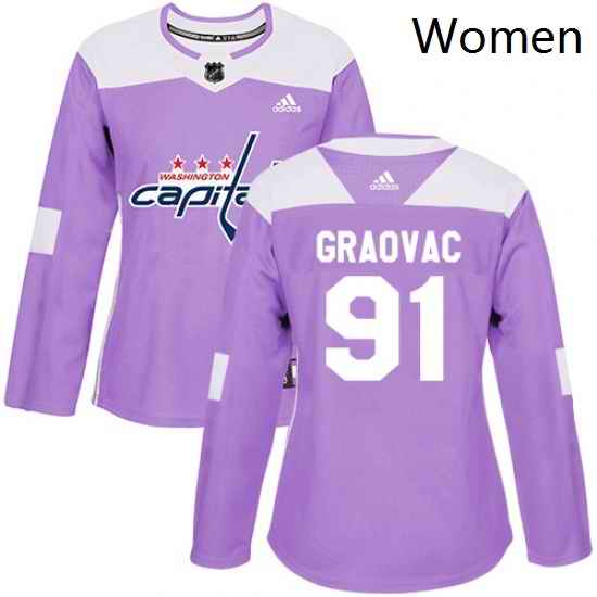 Womens Adidas Washington Capitals 91 Tyler Graovac Authentic Purple Fights Cancer Practice NHL Jersey